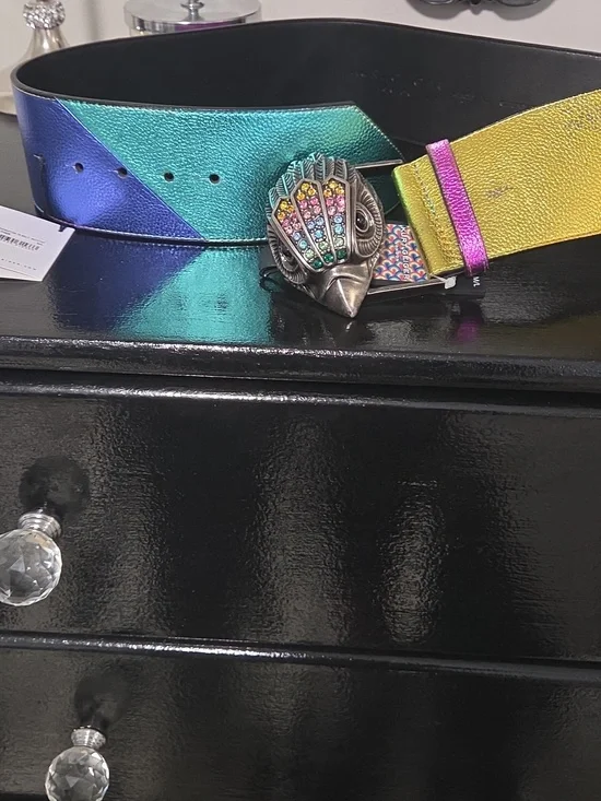 Kurt Geiger Crystal Eagle Head Metallic Wide Belt  Nwt Rare - Picture 9 of 12